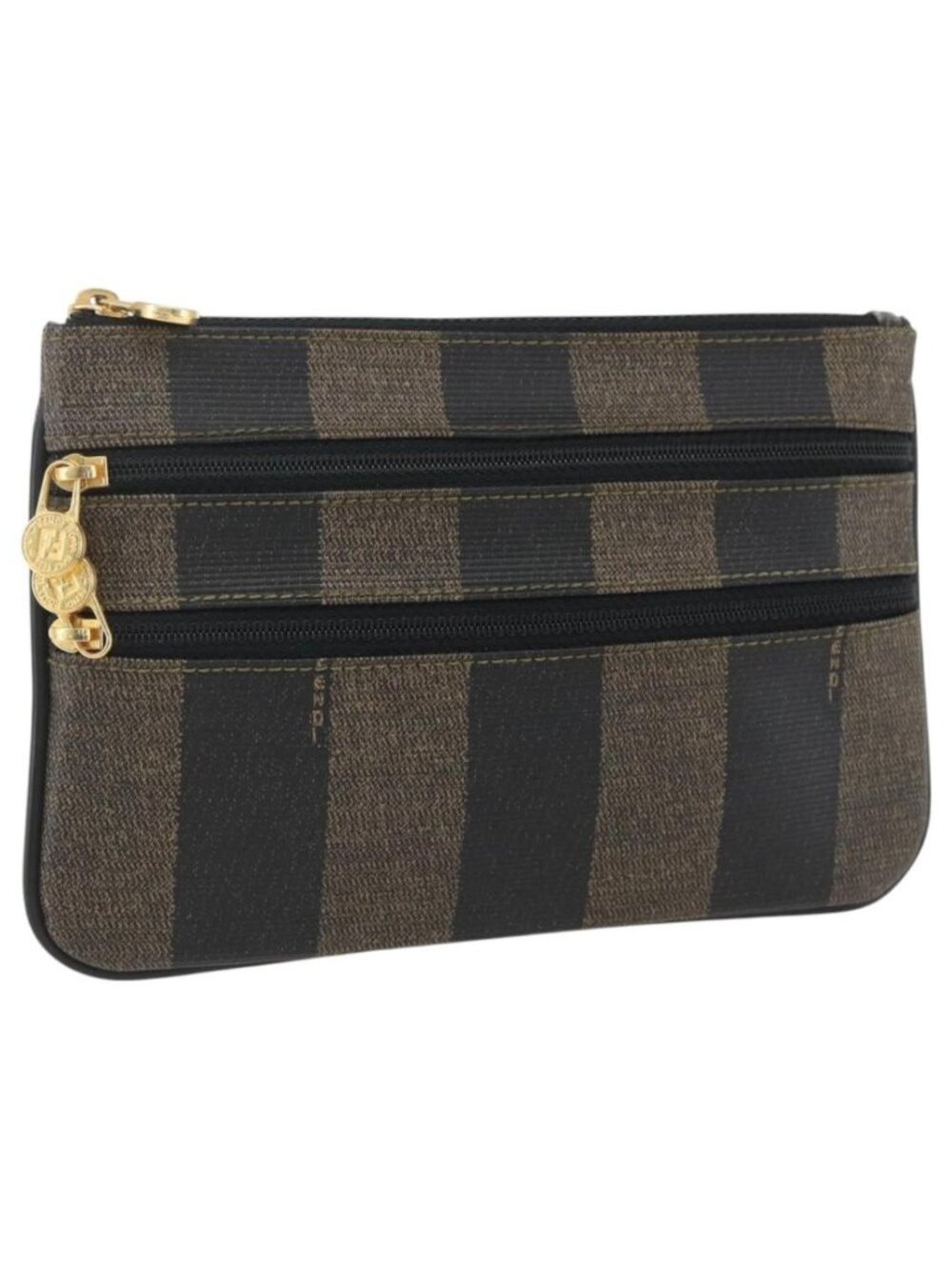FENDI Pecan Canvas Pouch PVC Black Brown